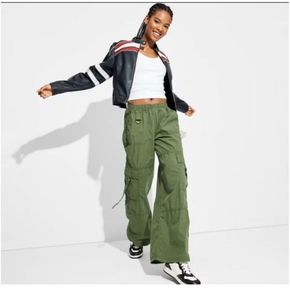 wild fable Pants - Wild Fable Cargo Pants Women XS Olive Green Wide Leg D-Ring Utility Streetwear